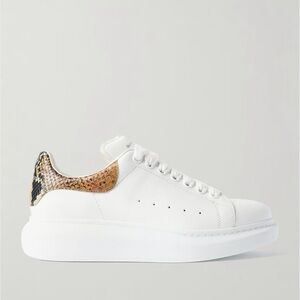 Alexander McQueen Leather and snake-effect leather exaggerated-sole sneakers